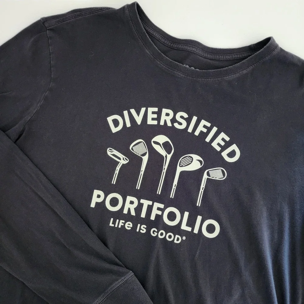 Life is Good Mens Long Sleeve T Shirt Diversified Portfolio Golf Graphic Tee XL